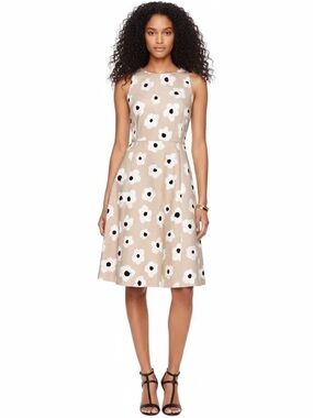 Kate Spade Faye Floral Fit & Flare Dress Light Beige Open Back Bow Size 4